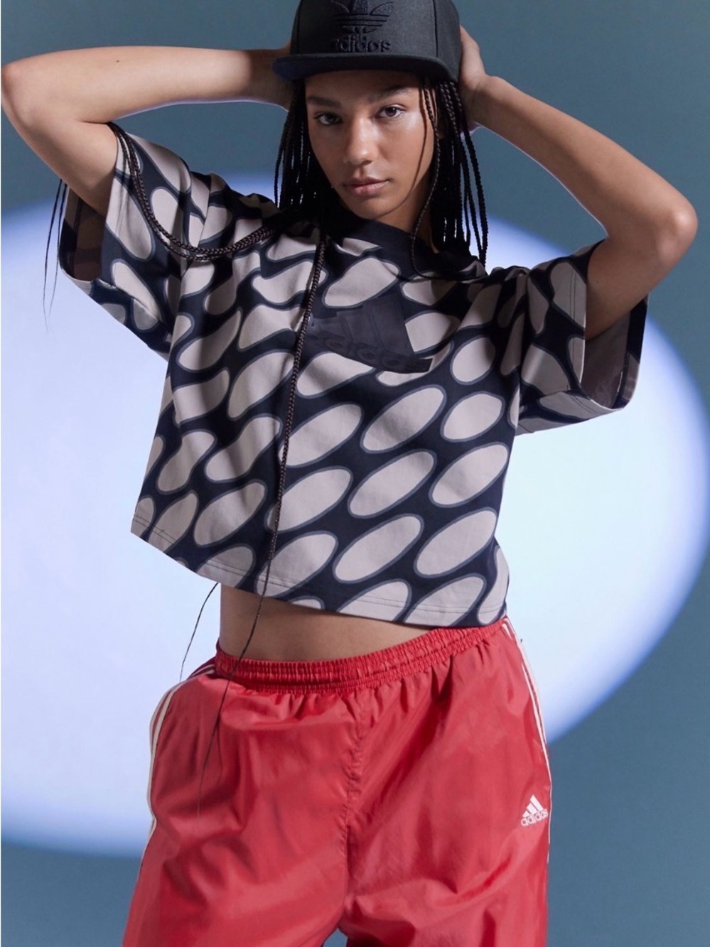 adidas Black & Beige Patterned Crop Tee - Women's